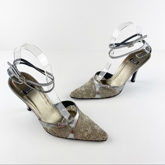 Stuart Weitzman Sliver Lace Pointed Closed Toe Stiletto Heels Size 7 Wide - Picture 1 of 10